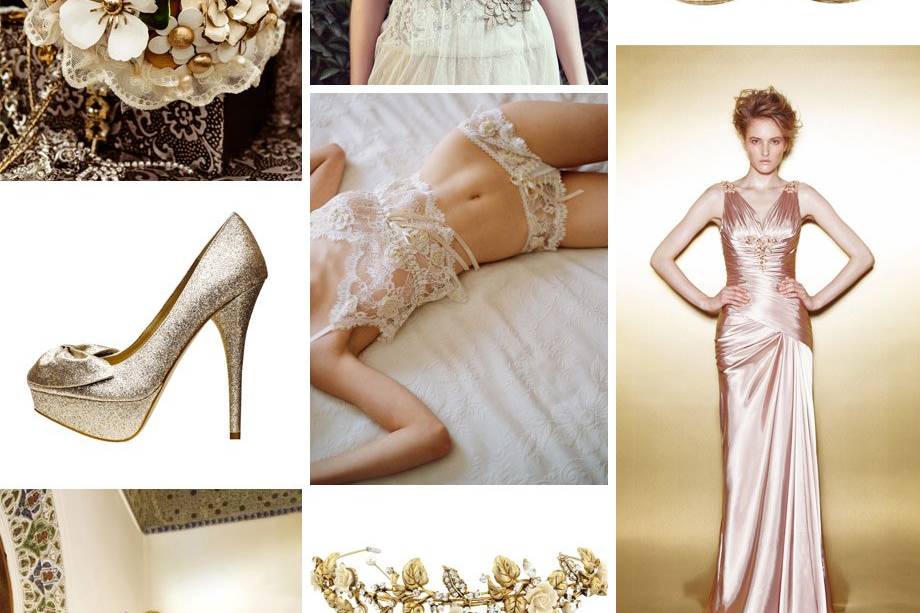 gold and ivory wedding attire