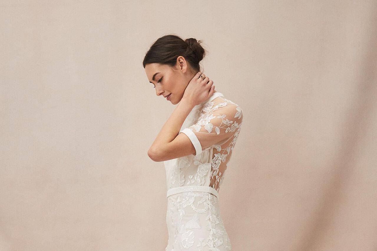 Short Sleeve Embellished Wedding Dress in White – Chi Chi London