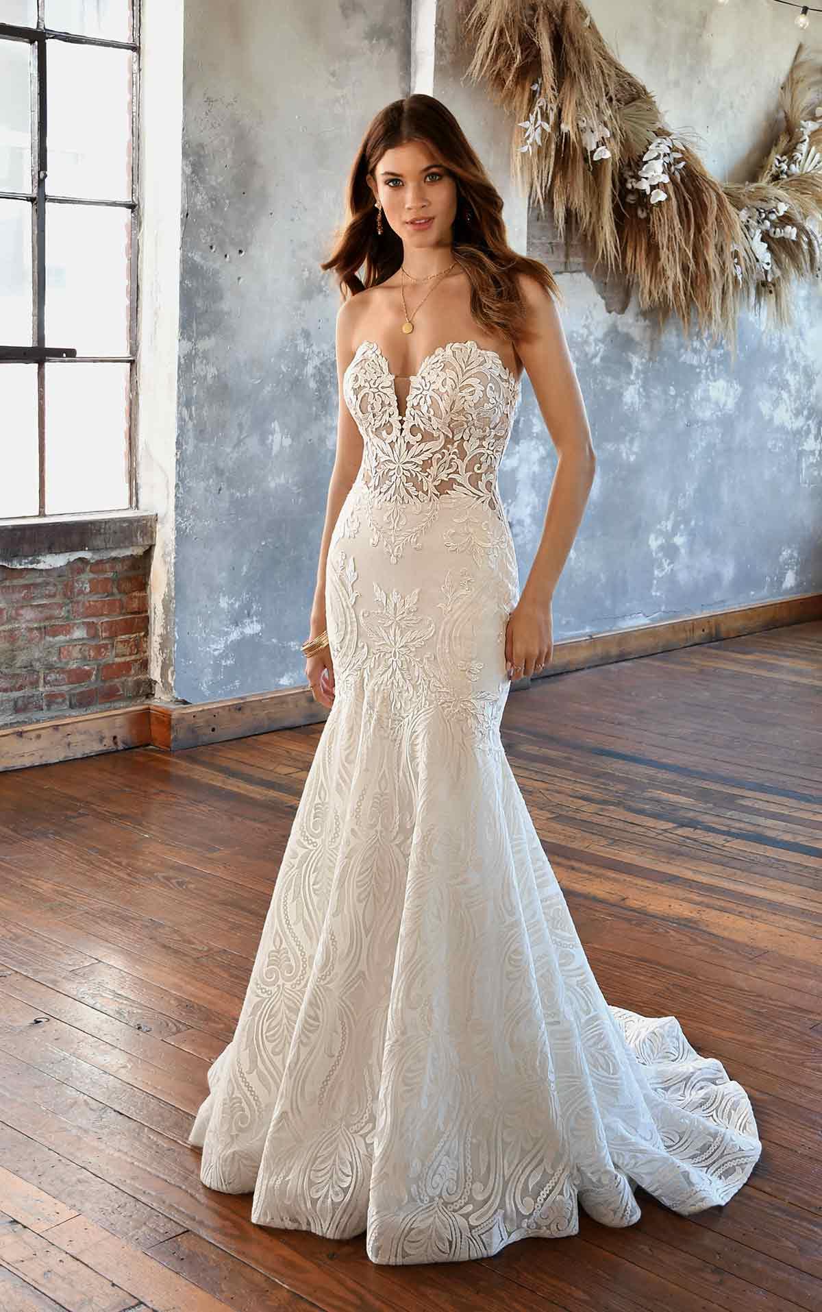 Atlas Bohemian Lace Fit-And-Flare Wedding Dress