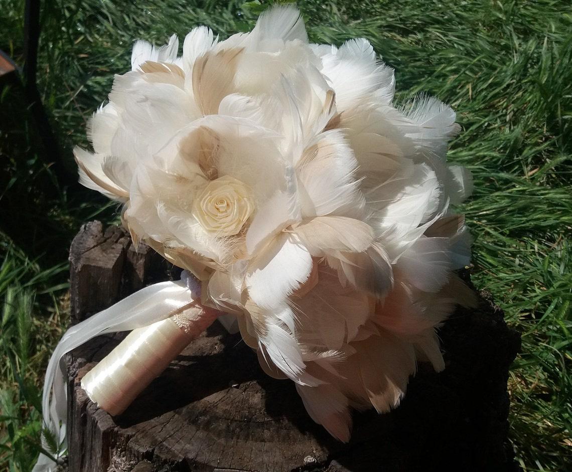 Blush Wedding bouquet, Feather bouquet, White wedding flowers, Vintage bouquet, Gatsby wedding, Feather Pionies, Alternative bouquet on sale