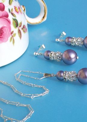 Mauve pearl and crystal pendant and earring set, Jules Bridal Jewellery