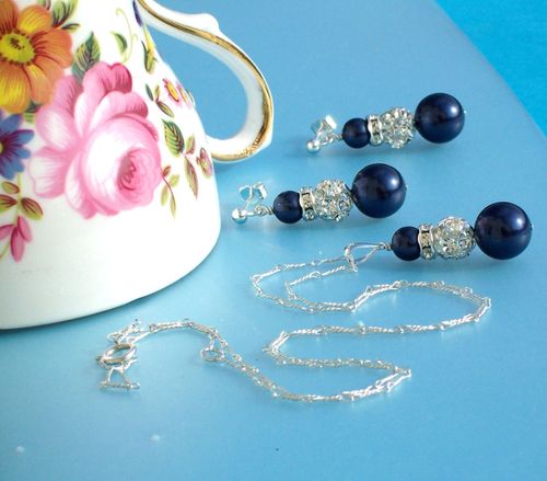 Midnight blue pearl and crystal set, Jules Bridal Jewellery