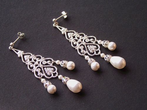 Chandelier pearl and crystal earrings, Jules Bridal Jewellery