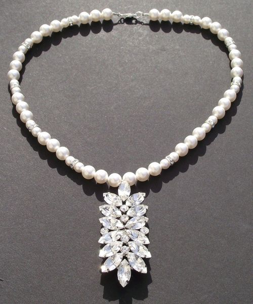 Pearl and rhinestone necklace, Jules Bridal Jewellery
