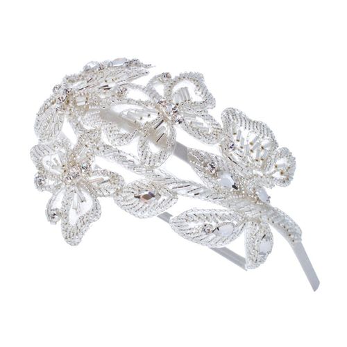 T. Crystal and bead silver fabric side tiara, Disgraceful Grace