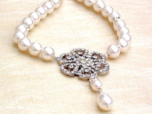 Vintage style rhinestone and pearl necklace, Jules Bridal Jewellery