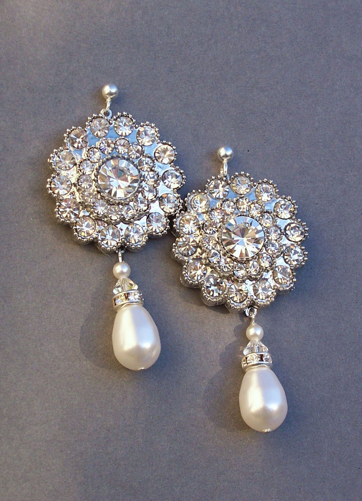 Vintage style rhinestone and pearl earrings Bridal Headwear and ...