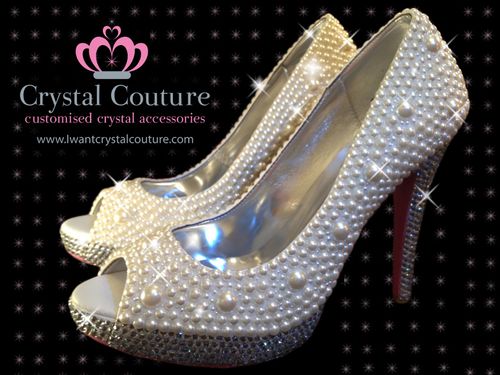 Crsytal Pearl Snow Drop Peep Toe, Crystal Couture