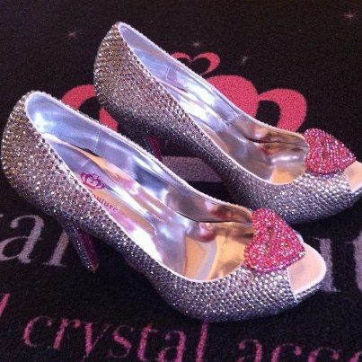 Crystal Peep Toes Silver Hearts, Crystal Couture