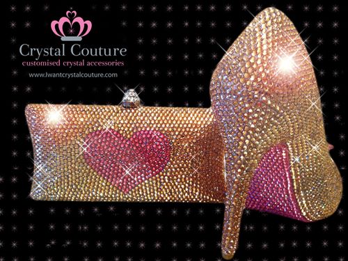 Crystal Heart Peep Toe & Clutch, Crystal Couture