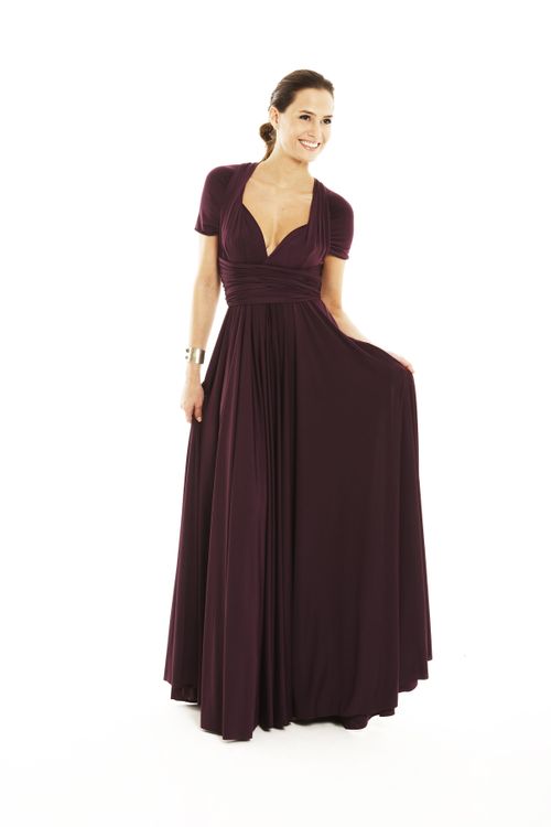 Classic Ballgown Capped Sleeve - Aubergine, twobirds Bridesmaid