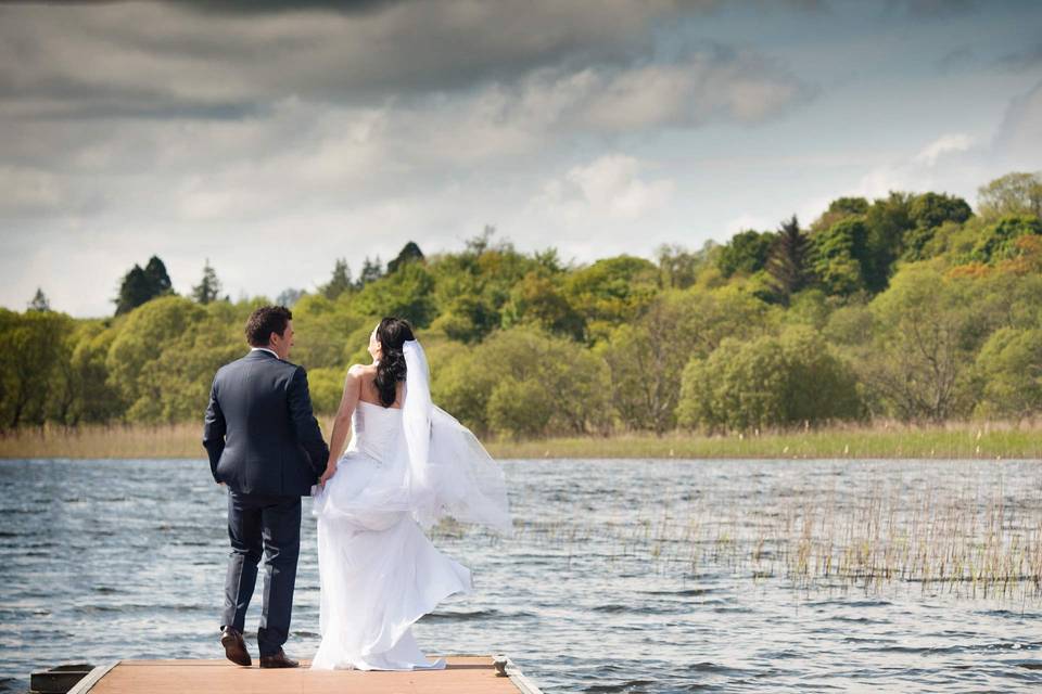 Newlyweds by the water