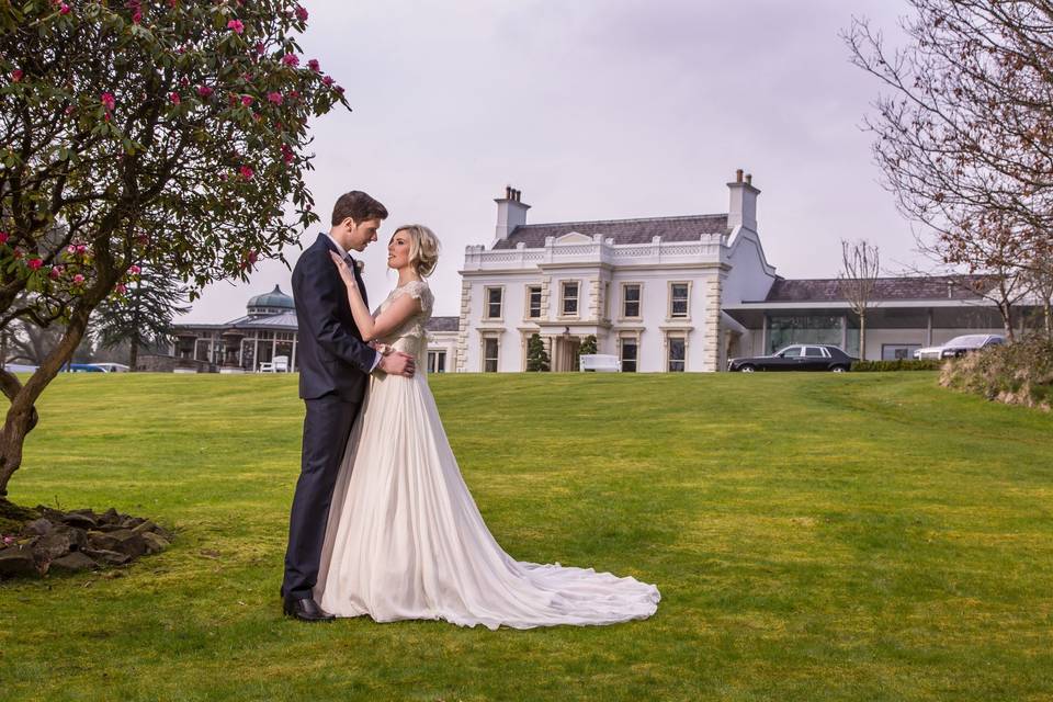 Happy couple on the lawn