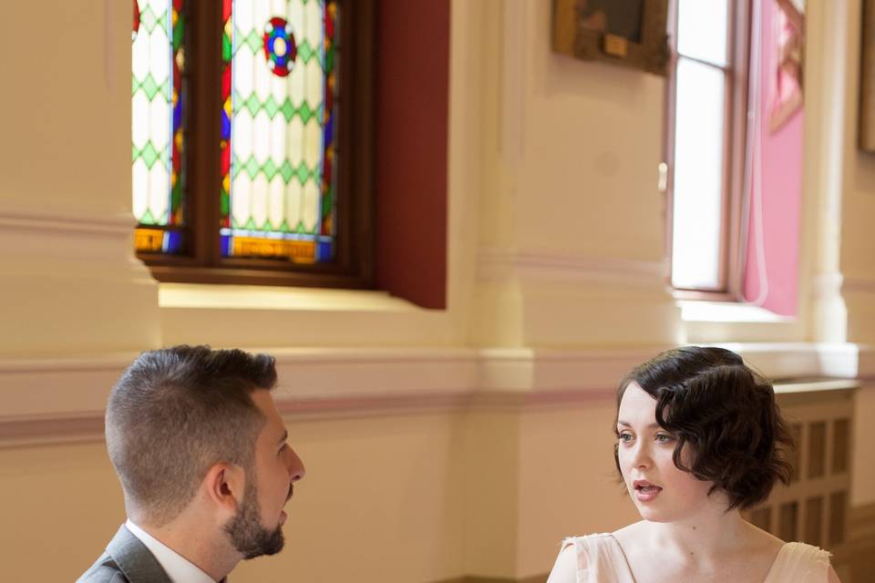 Bride and Groom in the Corrigan Hall