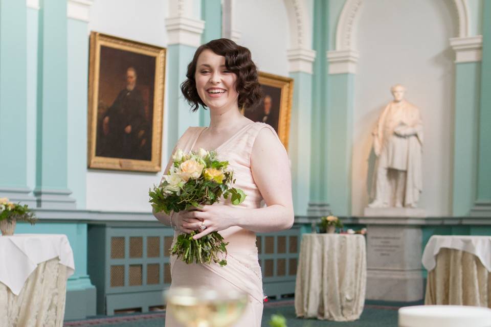 Bride in the Grave Hall for Wedding Reception