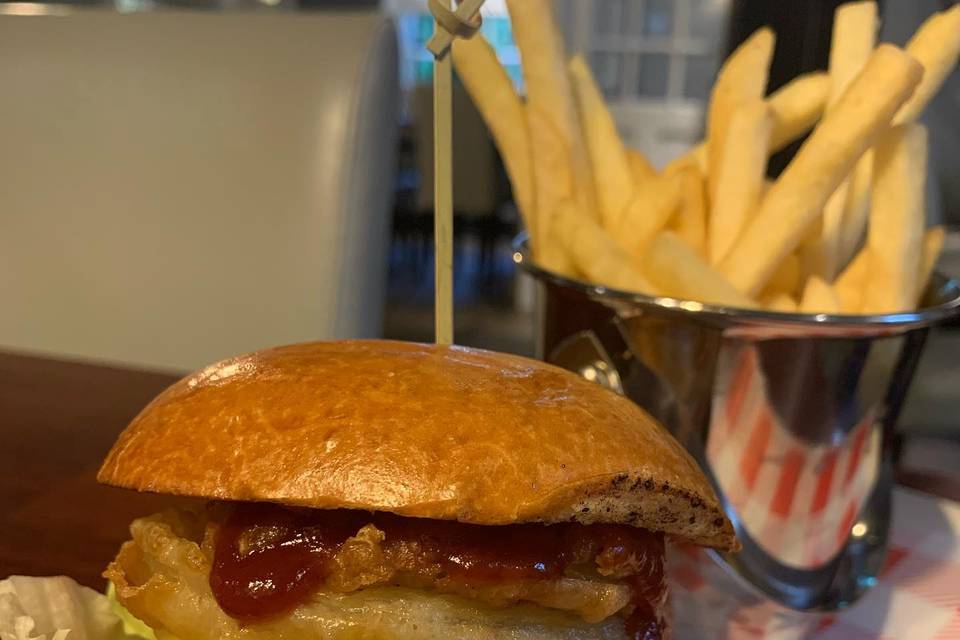 Burger and chips