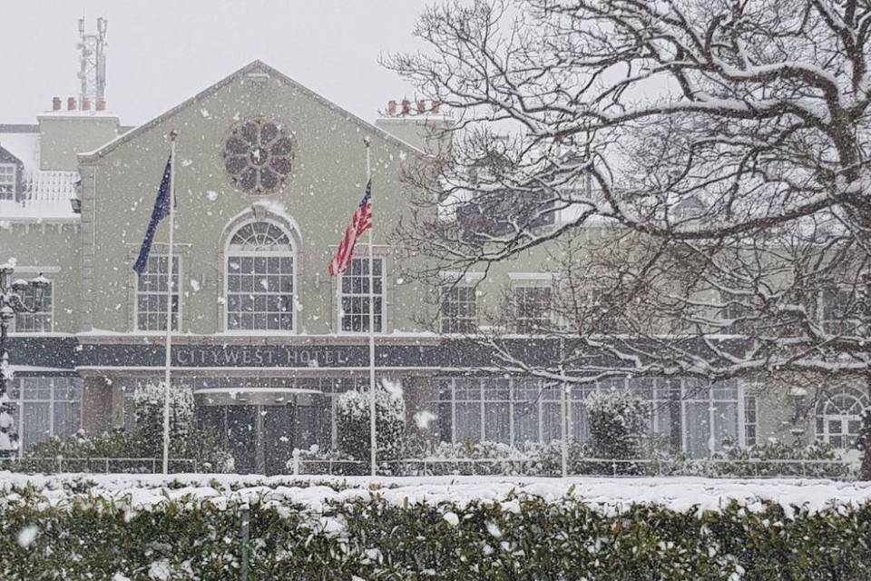 Hotel entrance snow