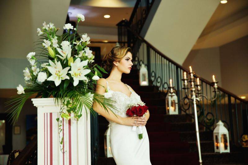 Bride by the staircase