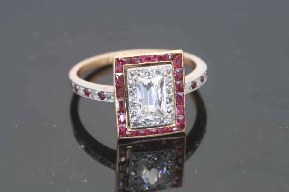 Diamond and ruby cluster ring