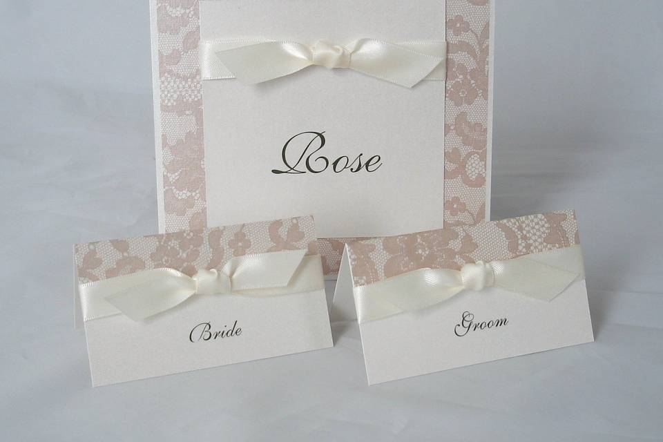 Lace ribbon reception stationery