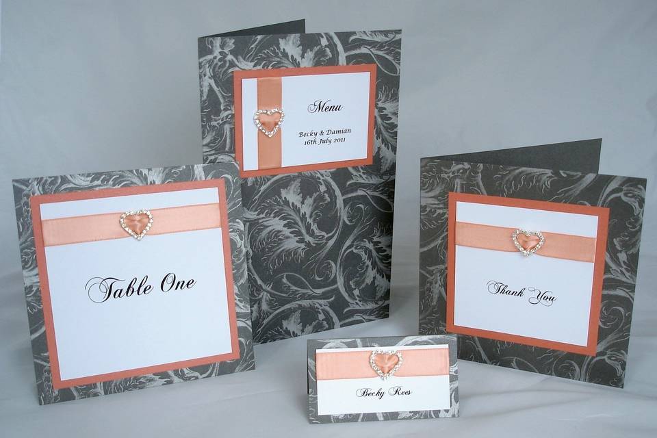 Graphite and Peach Stationery