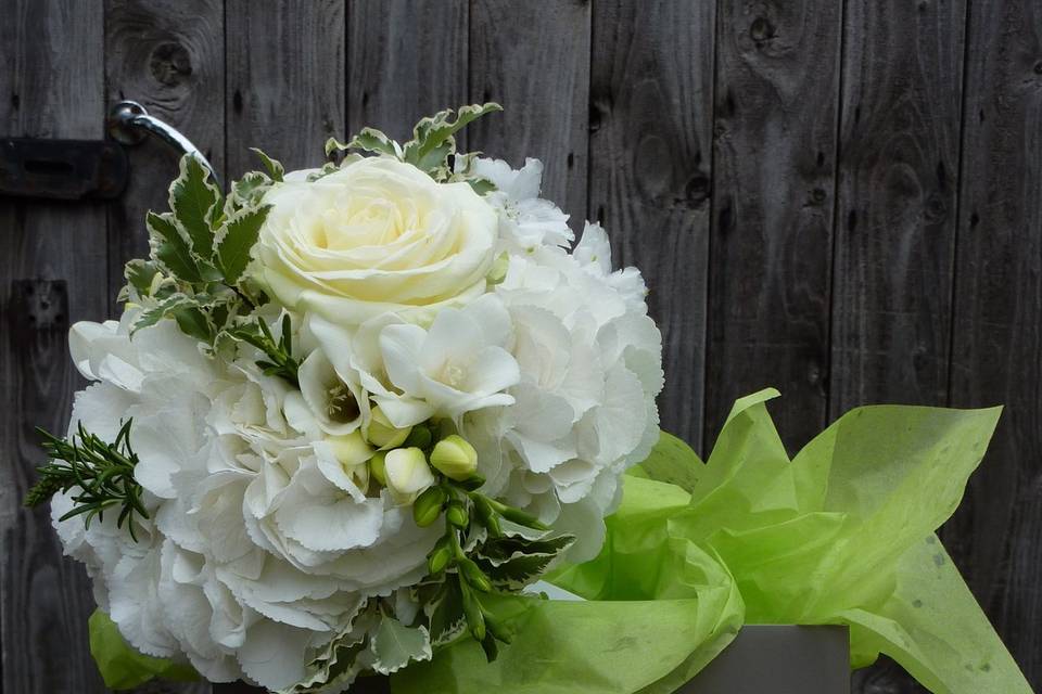 Stunning ivory & white bouquet with herb - mint, sage & rosmary..