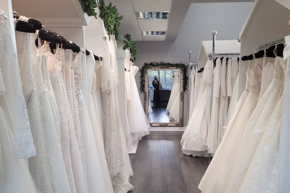 Rows of white gowns