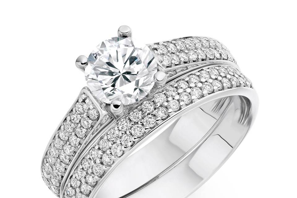 Beautiful Solitaire With Micro Pave Matching Wedding Band.