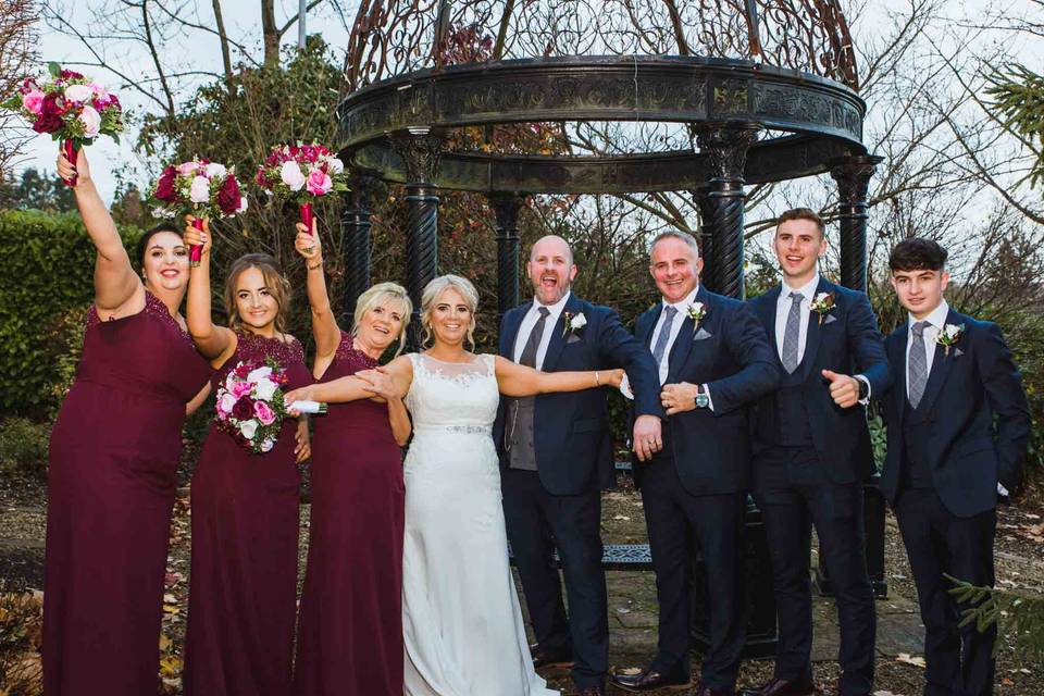 Bride with son at entrance